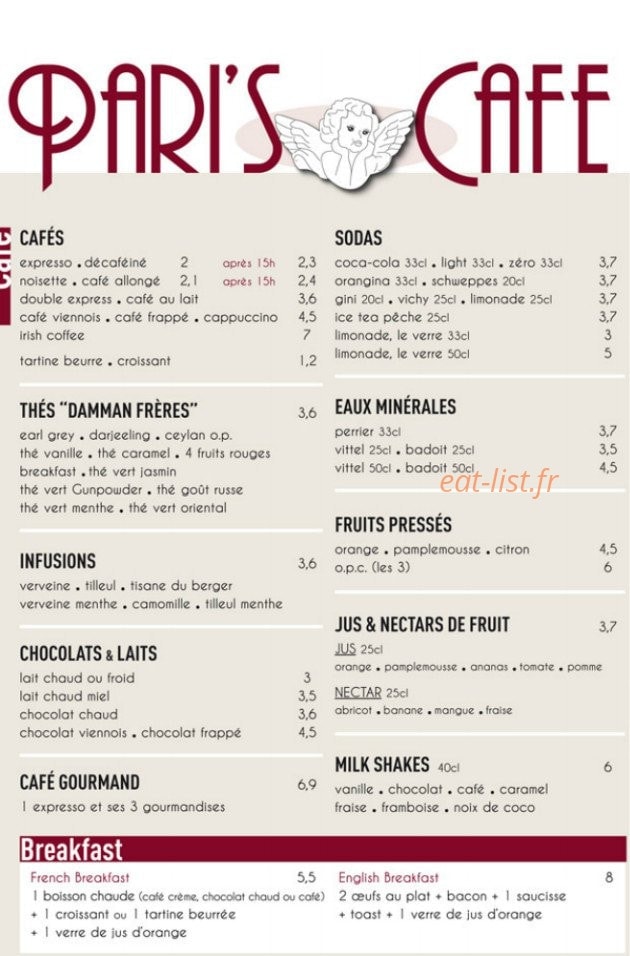 Pari’s café — carte page 1