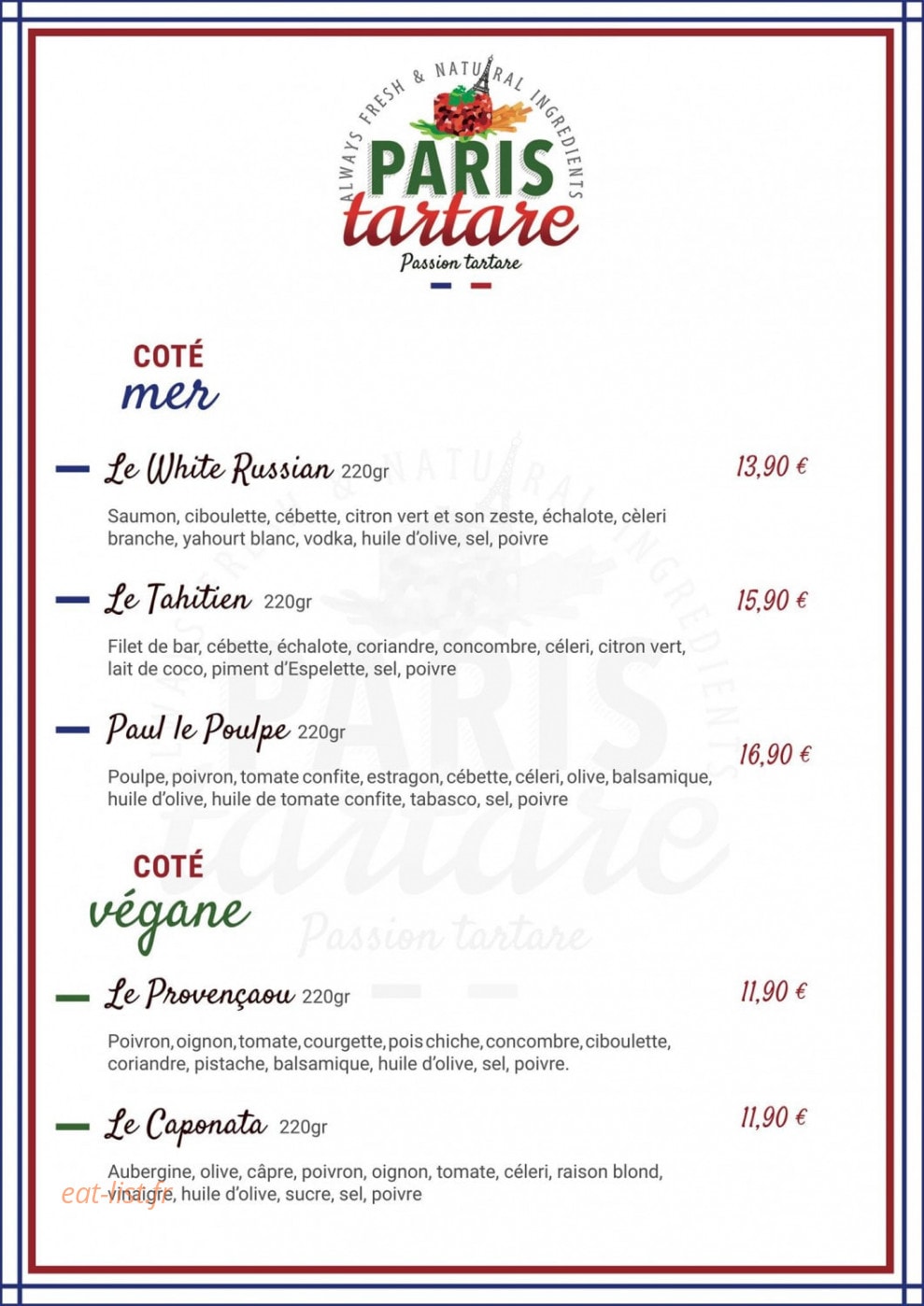 Paris Tartare — carte page 2