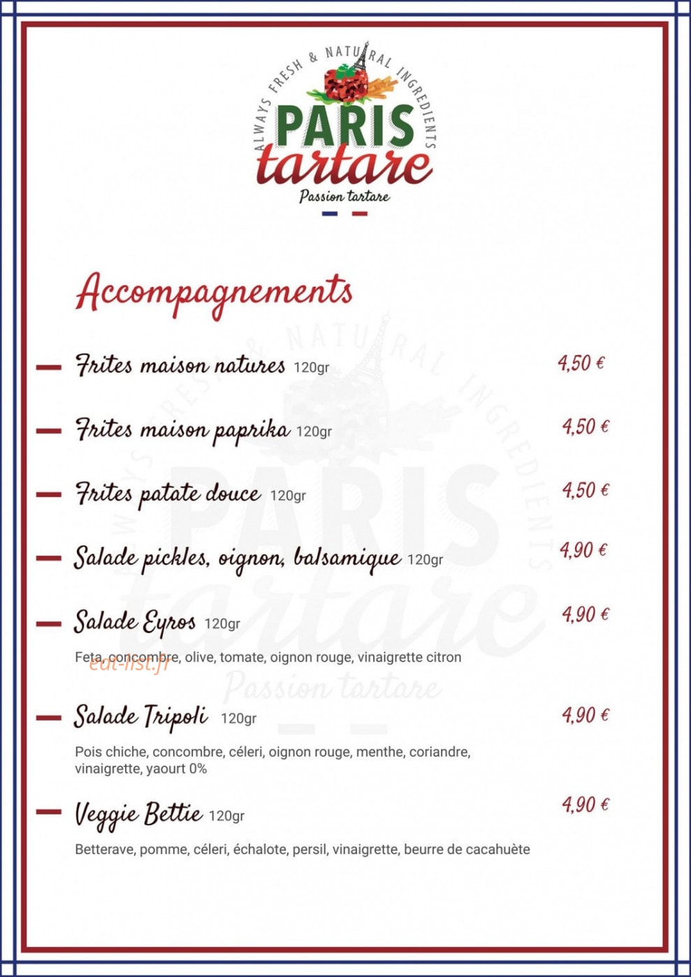 Paris Tartare — carte page 3