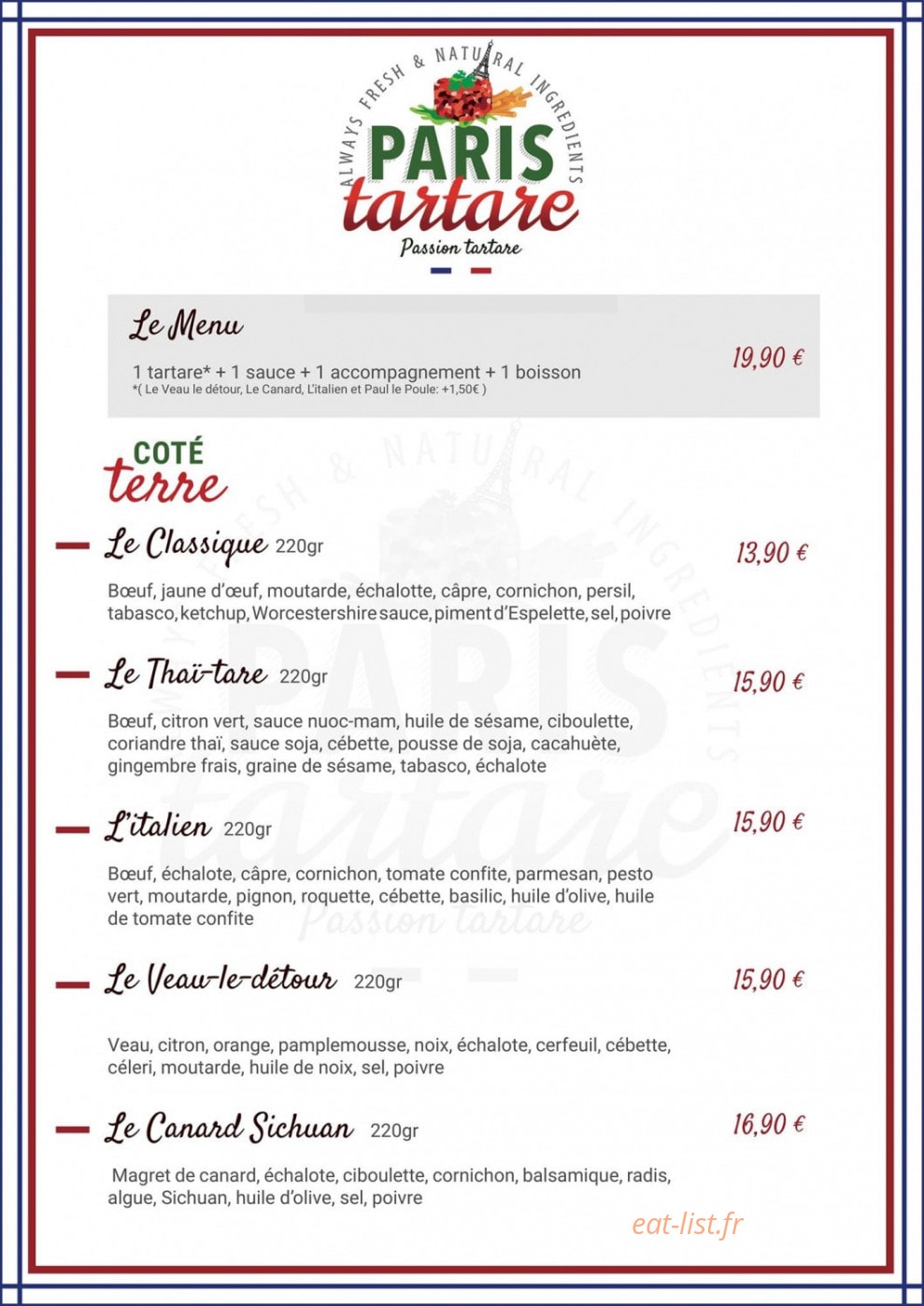 Paris Tartare — carte page 1