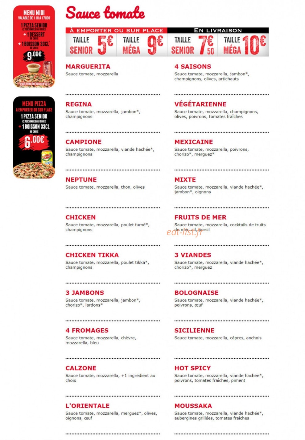 Pizza Cinq l'Authentique — carte page 1