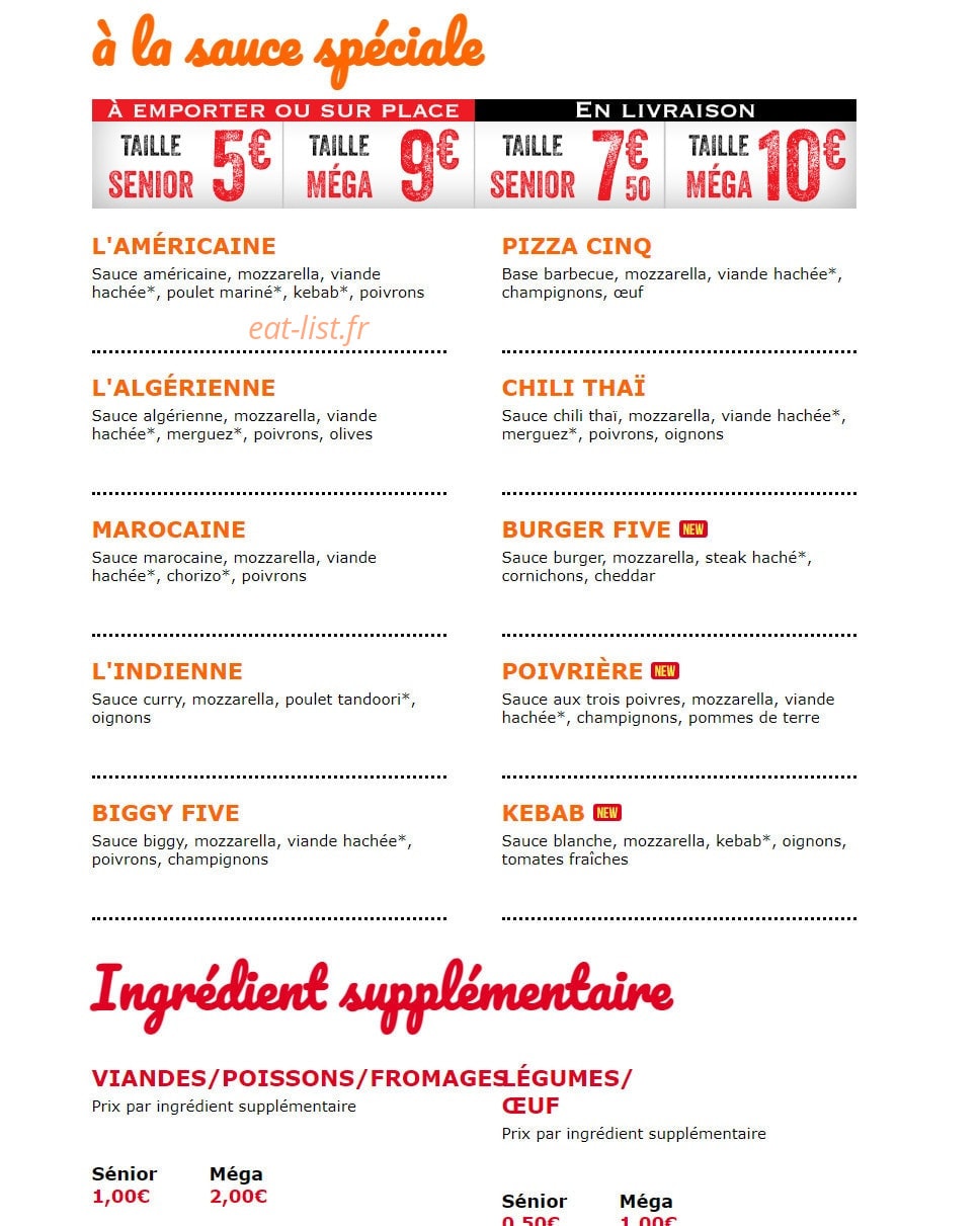 Pizza Cinq l'Authentique — carte page 3