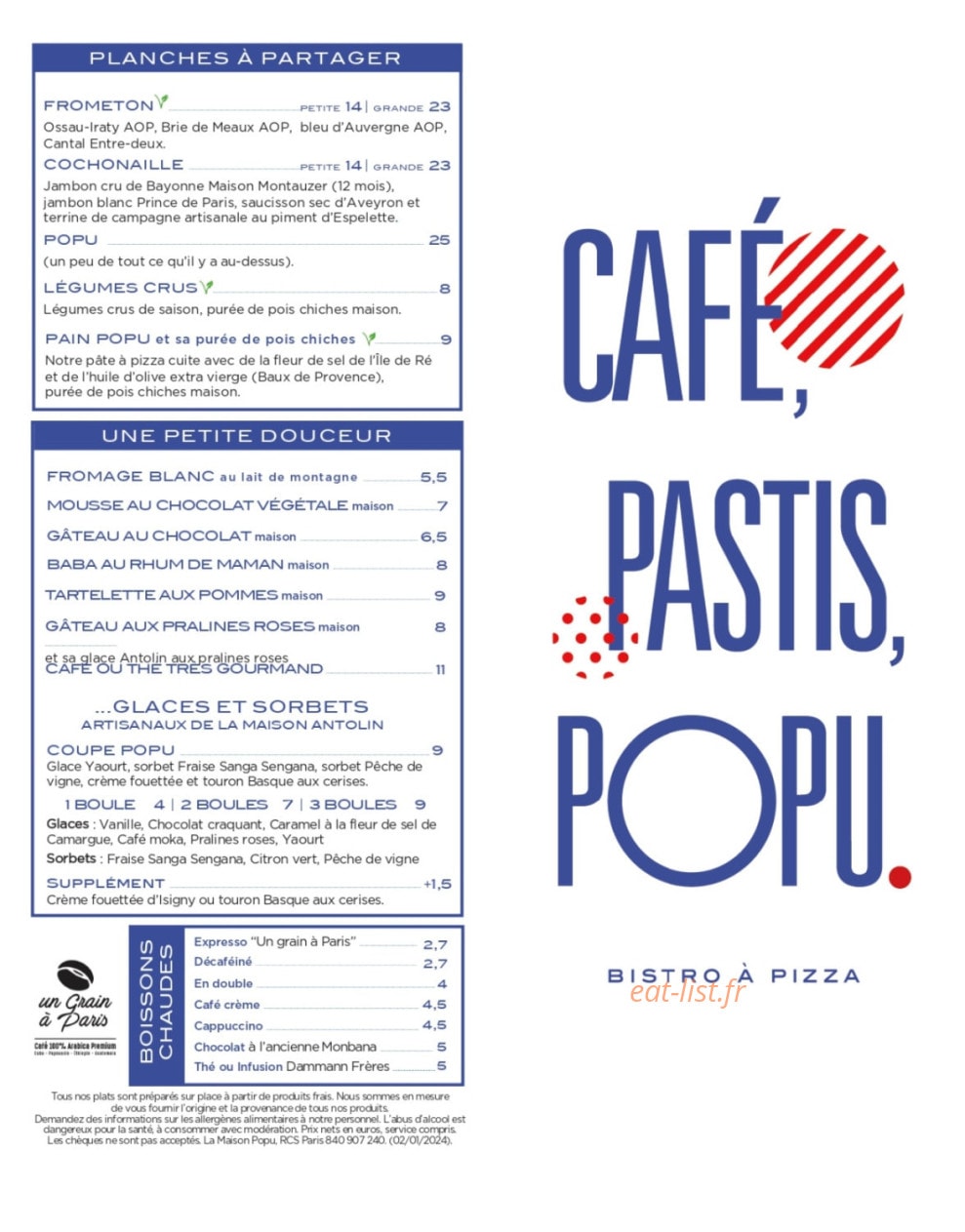 Popu Bistro à Pizza — carte page 3