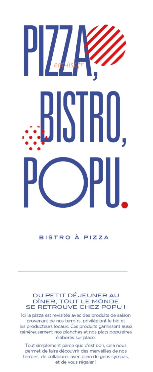 Popu Bistro à Pizza — carte page 1