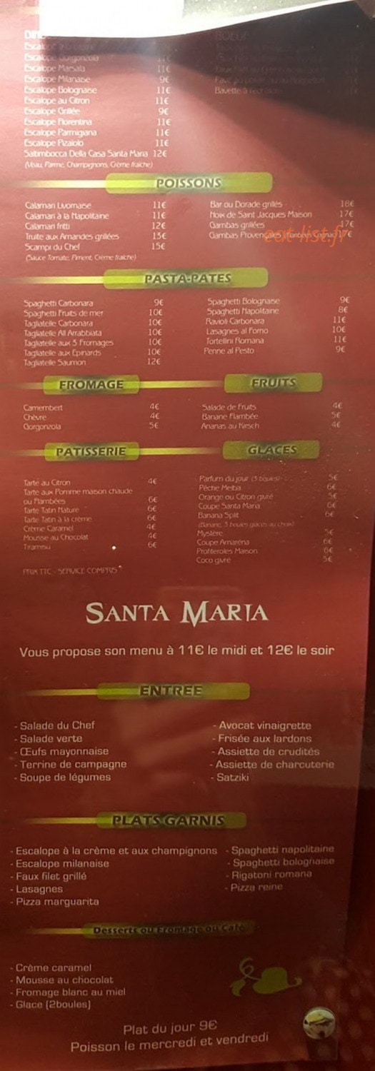 Restaurant Santa Maria — carte page 2