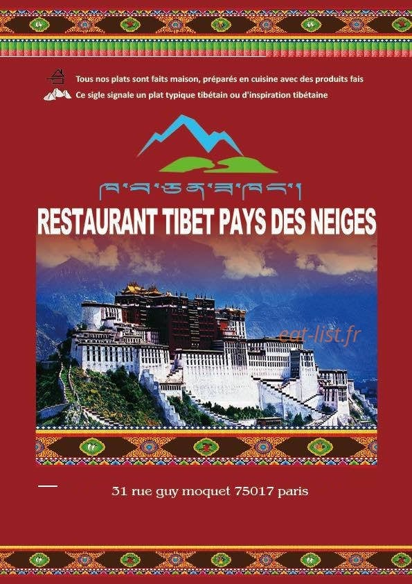 Restaurant Tibetan Pays Des Neiges — carte page 1