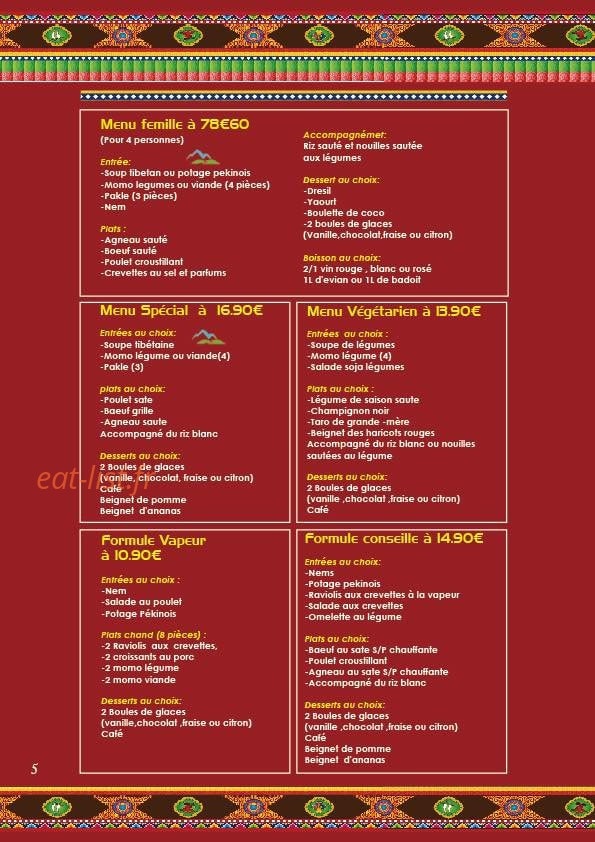 Restaurant Tibetan Pays Des Neiges — carte page 5