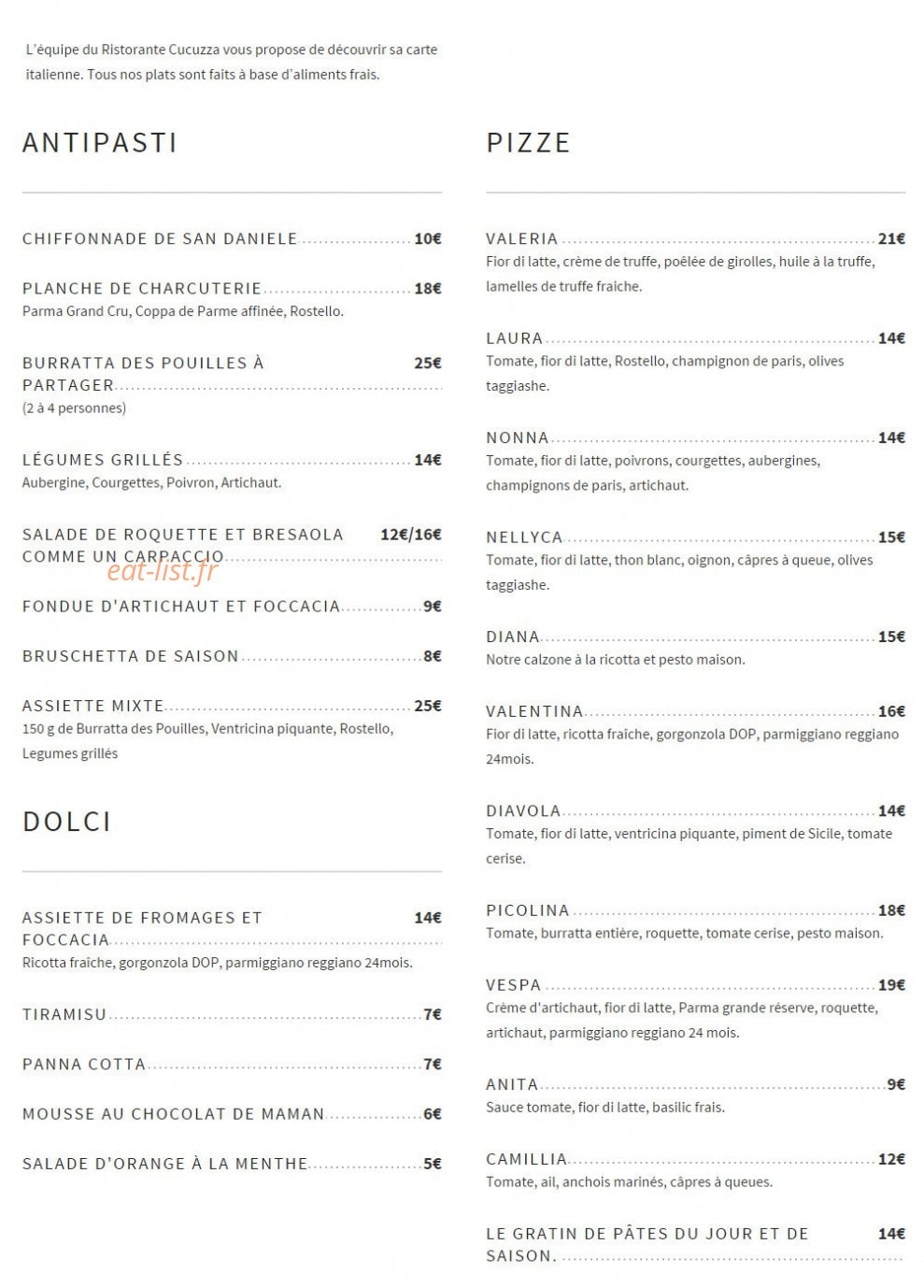 Ristorante Cucuzza — carte page 1