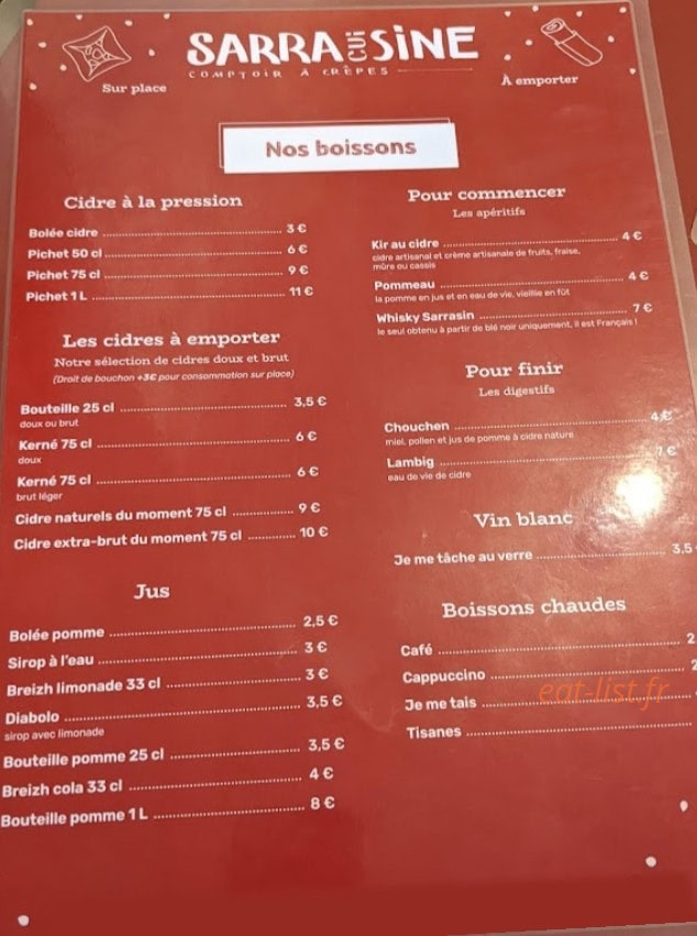 Sarracuisine — carte page 2