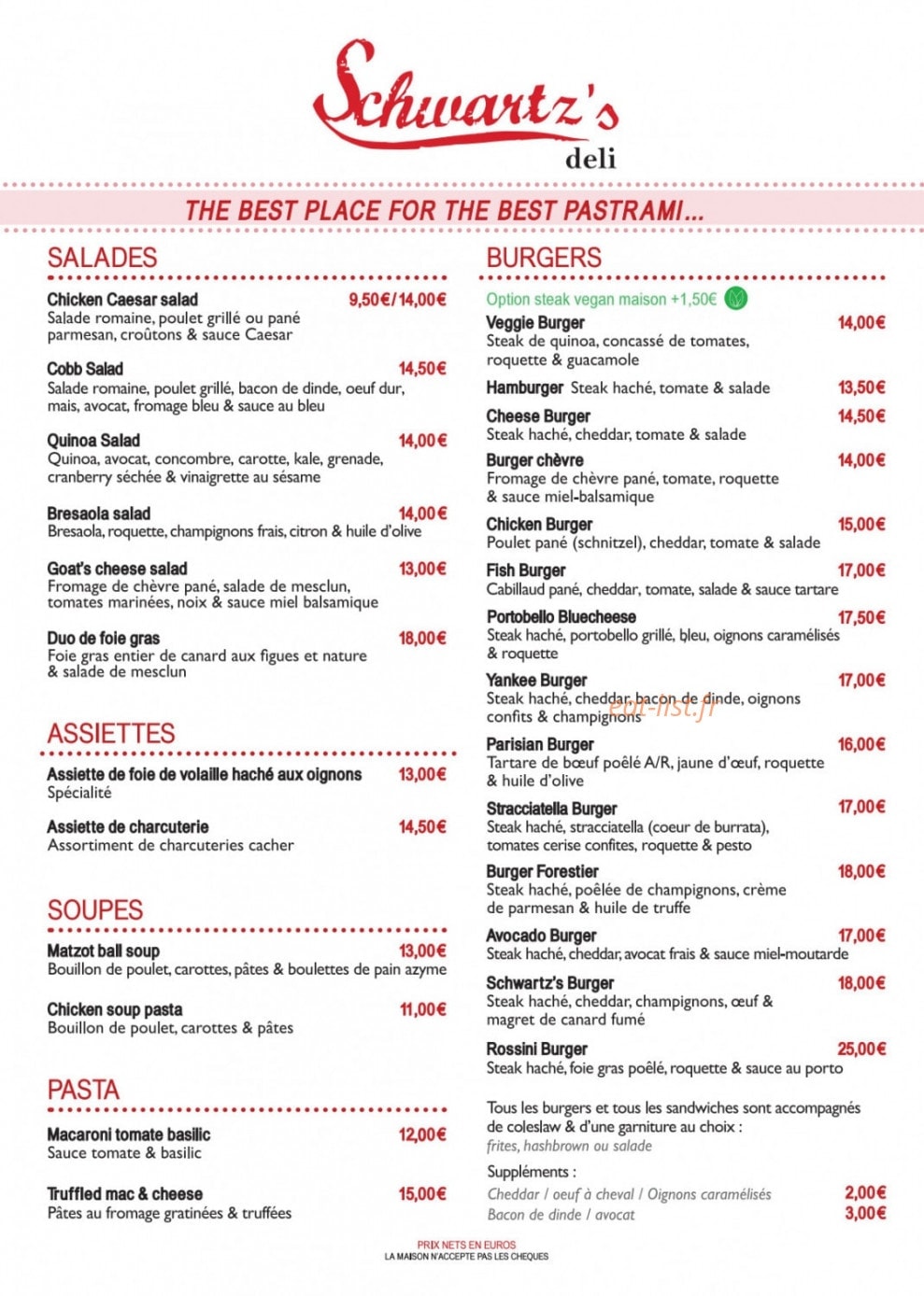 Schwartz's Deli — carte page 2
