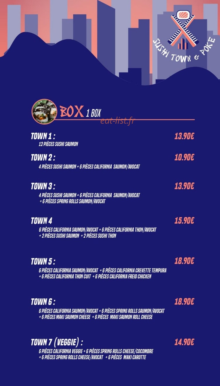 Carte et menu de Sushi Town & poke à Paris 17 — Box