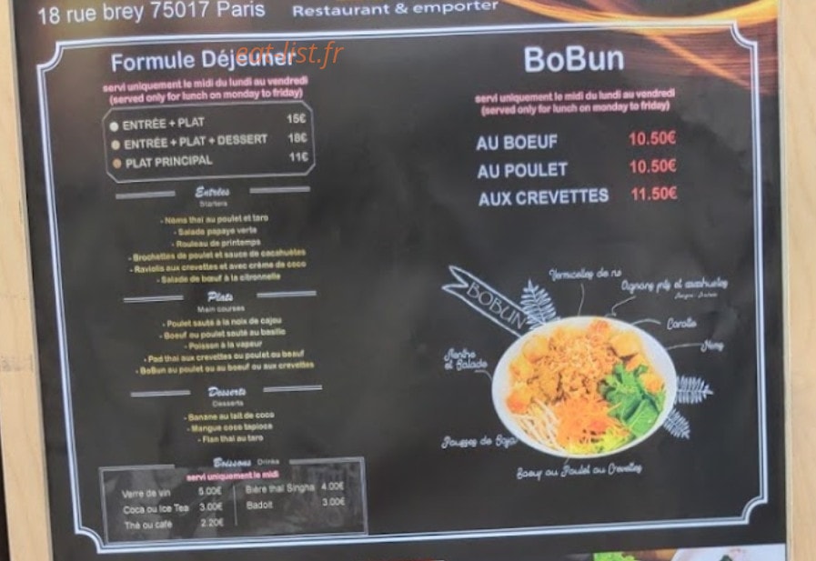 T thaï food — carte page 1