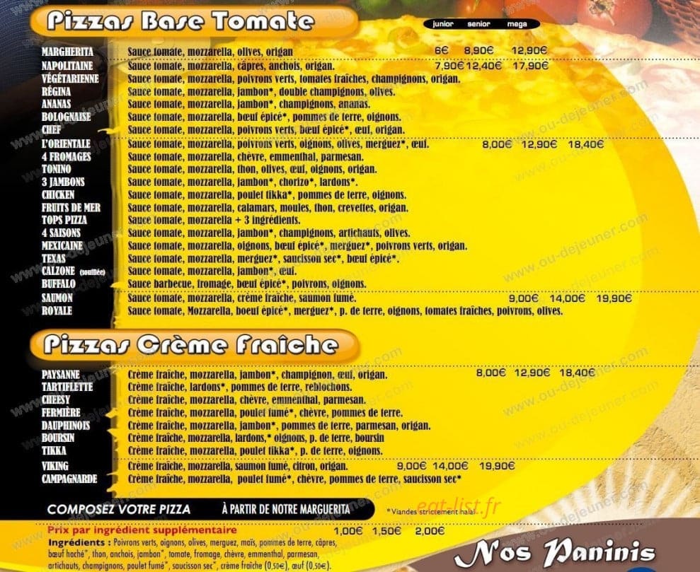 Top Pizzas — carte page 2