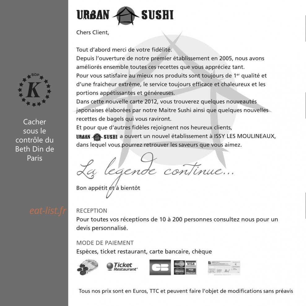Urban Sushi — carte page 2