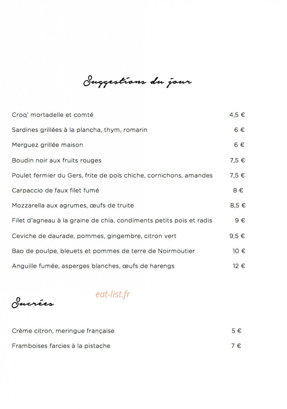Wim à Table — carte page 2