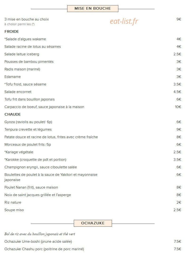 Y.izakaya — carte page 1