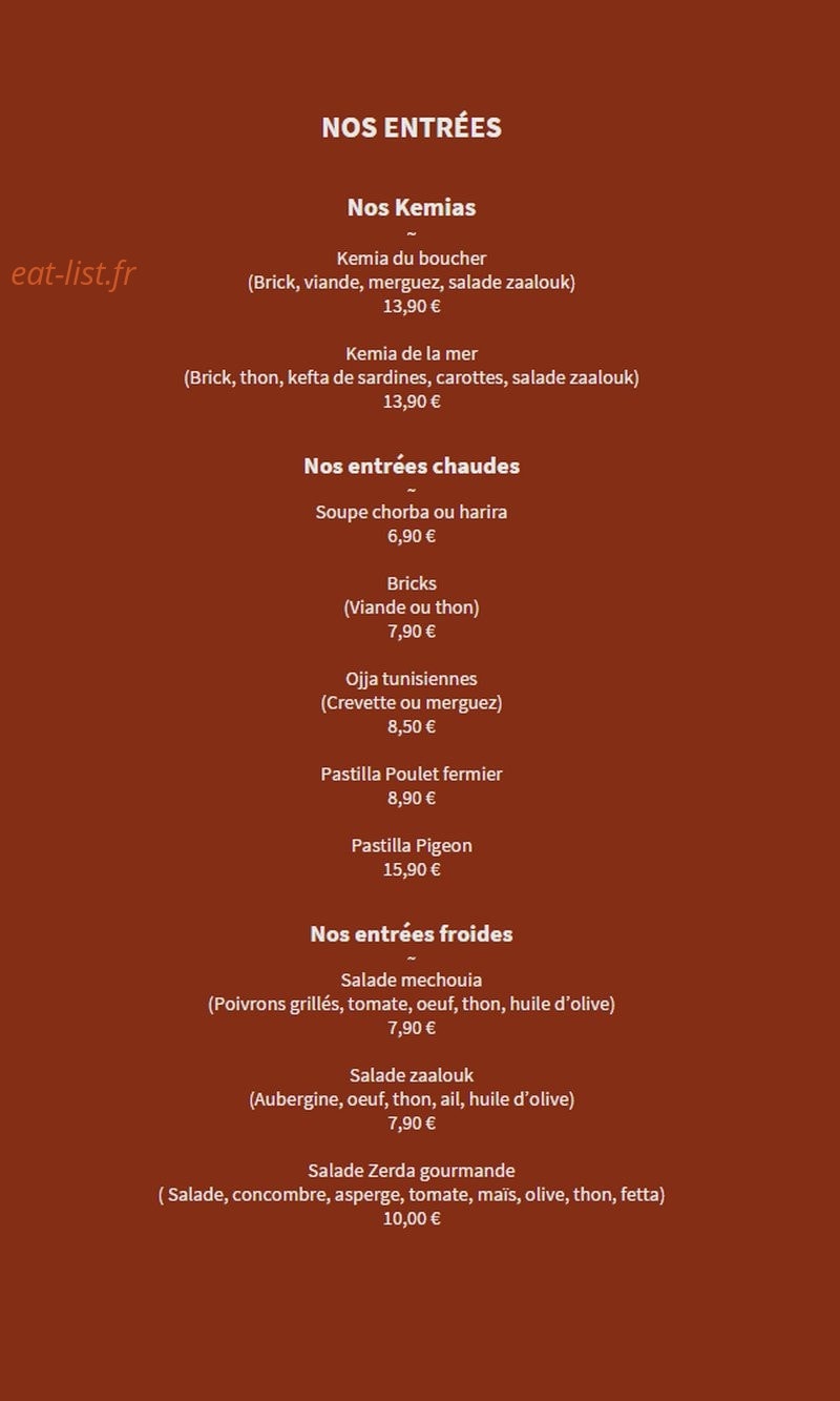 Zerda Café — carte page 1