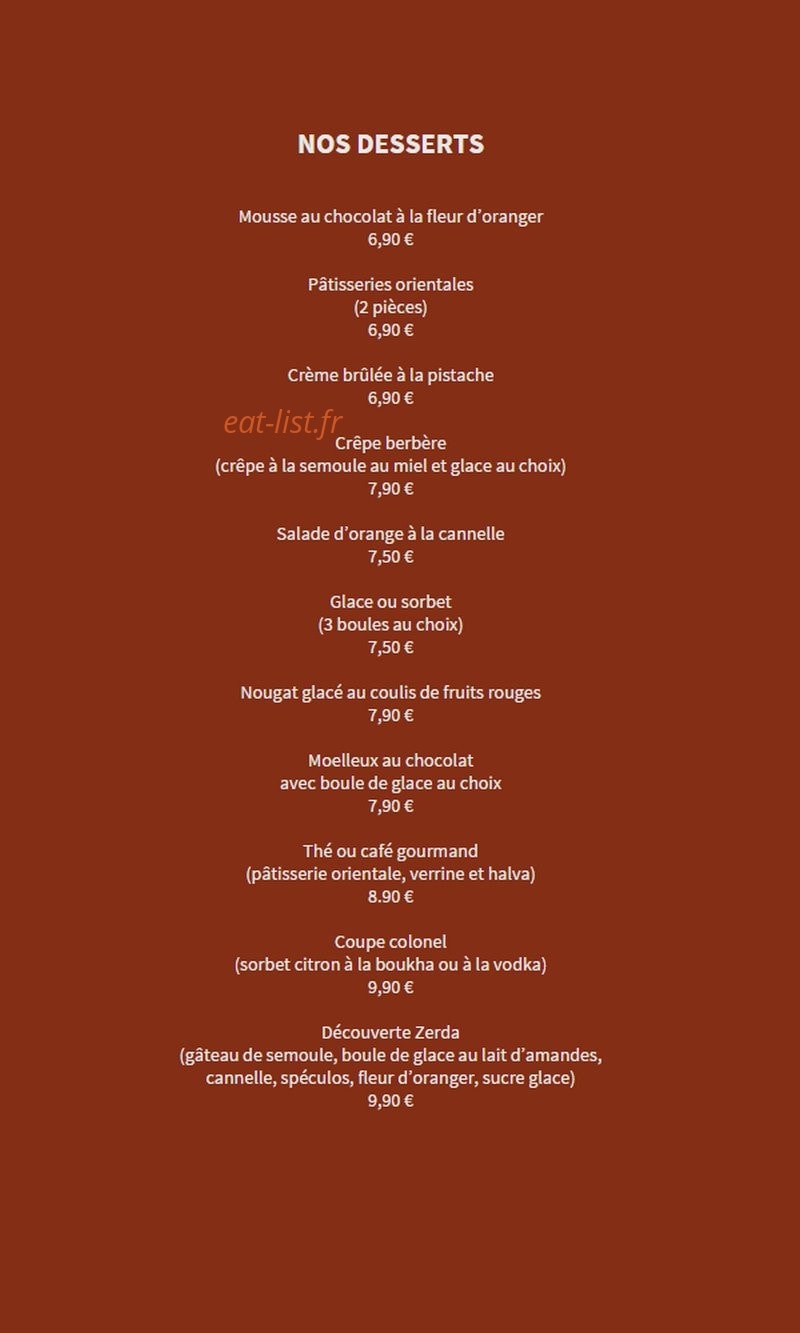 Zerda Café — carte page 3
