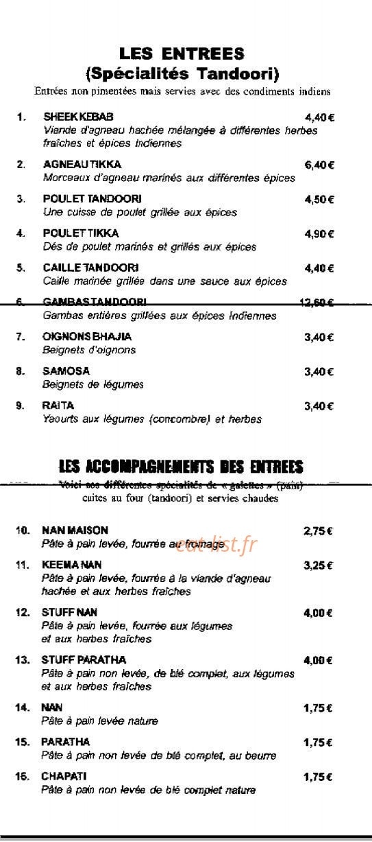 Allo Tandoori — carte page 1