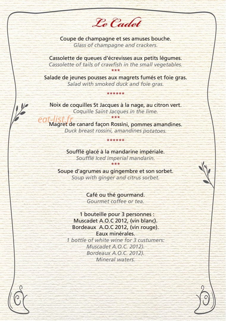 Au Cadet de Gascogne — carte page 12