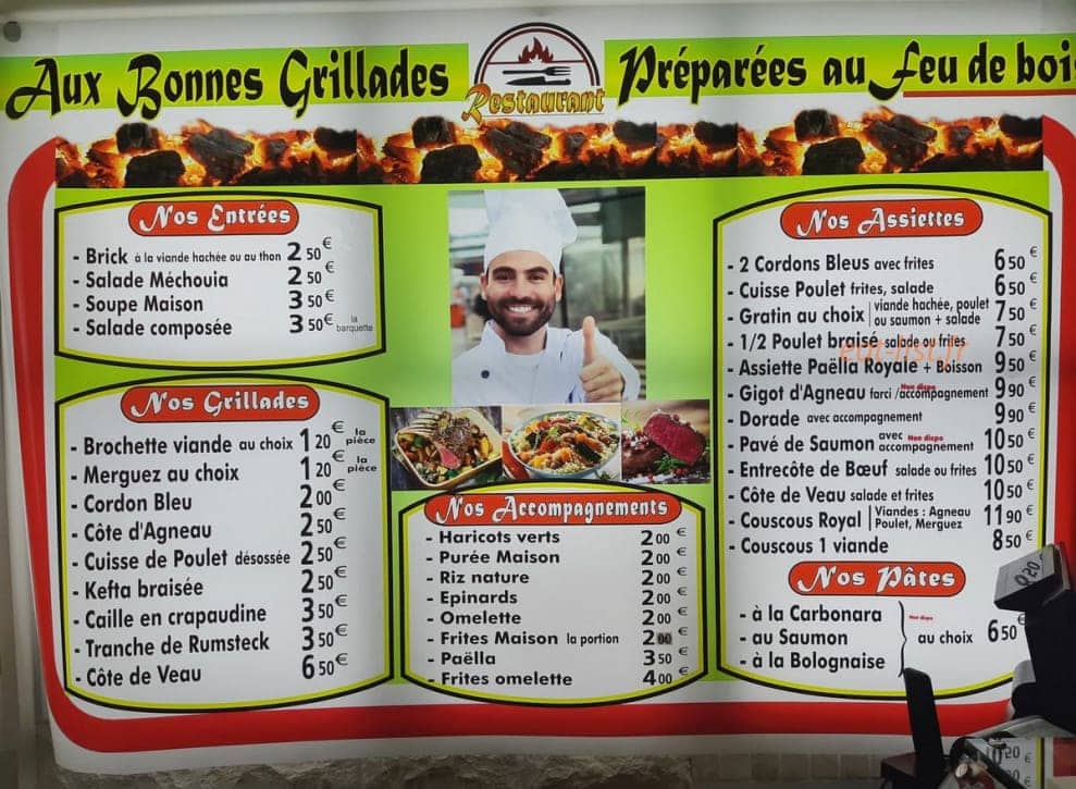 Aux Bonnes Grillades — carte page 1
