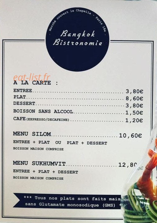 Bangkok Bistronomie — carte page 1