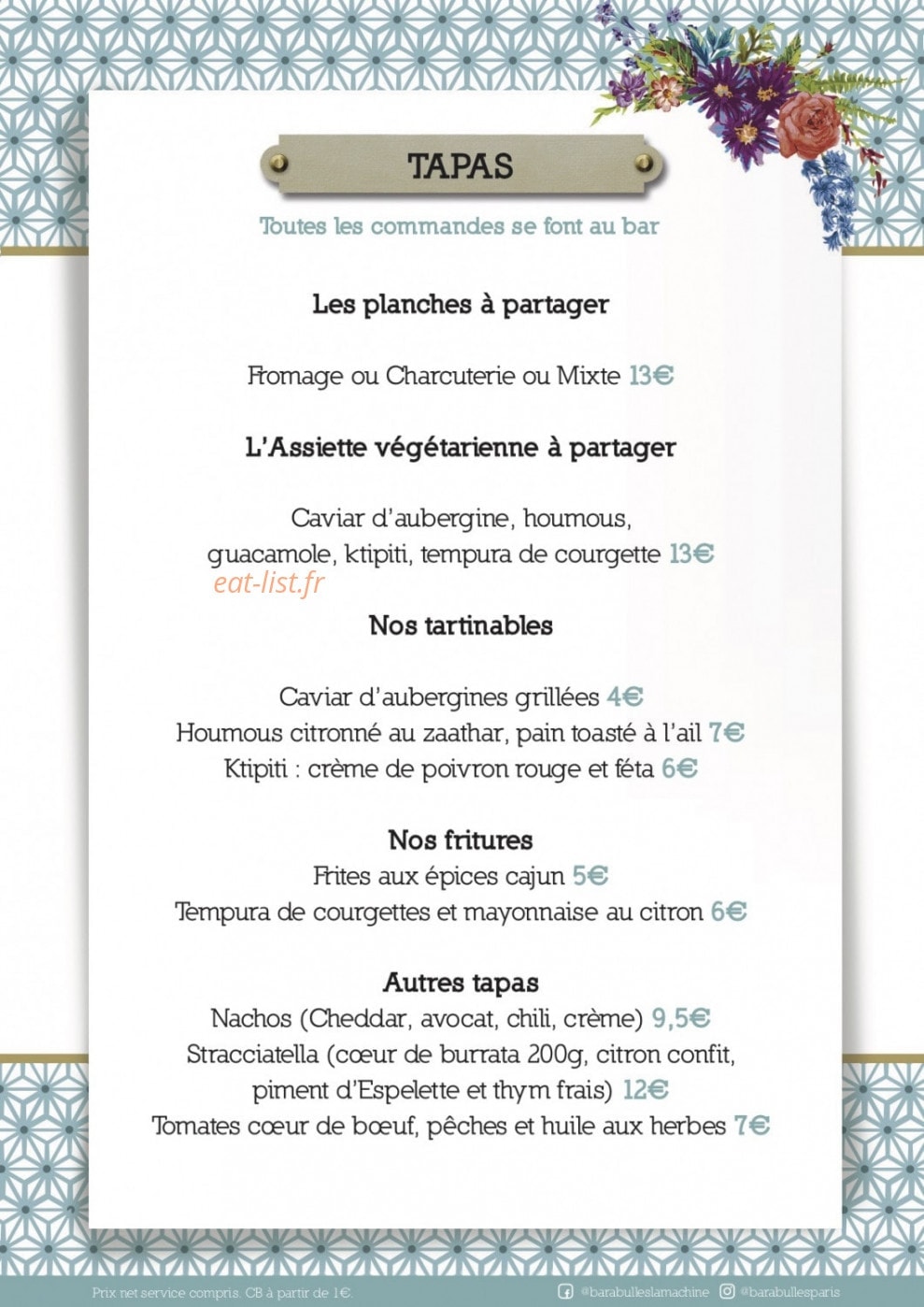 Bar à Bulles — carte page 1