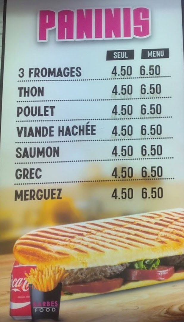 Barbes Food — carte page 2