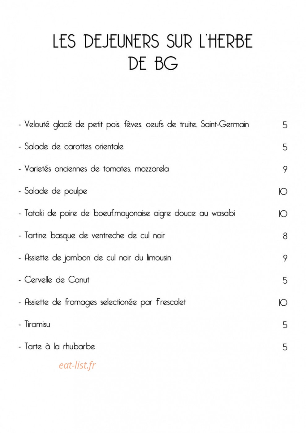 Bistro Général — carte page 1