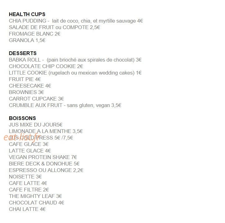Bob's Bake Shop — carte page 2