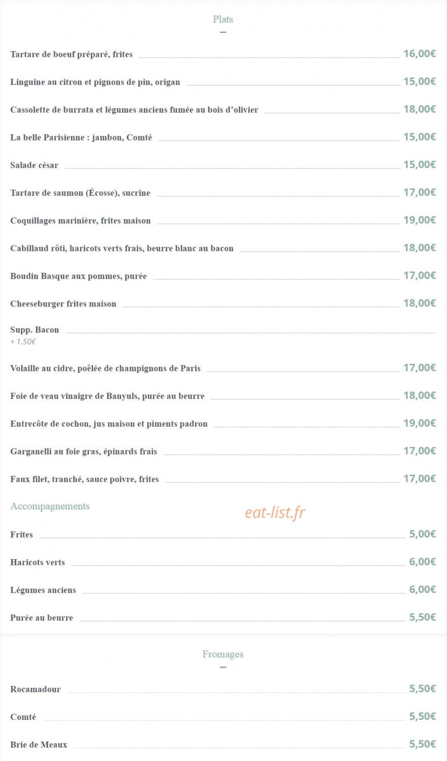 Brasserie Barbès — carte page 2