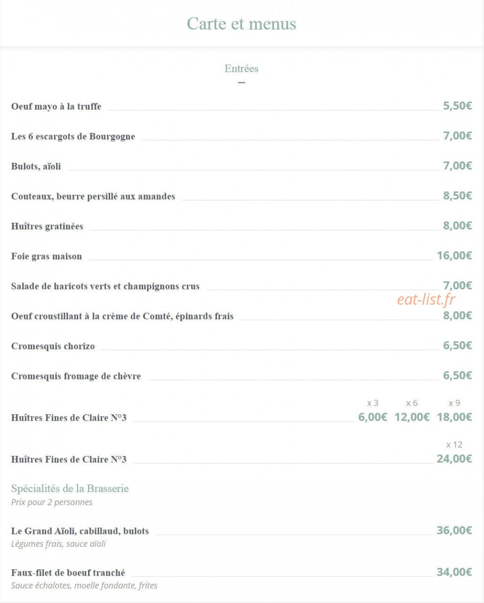 Brasserie Barbès — carte page 1