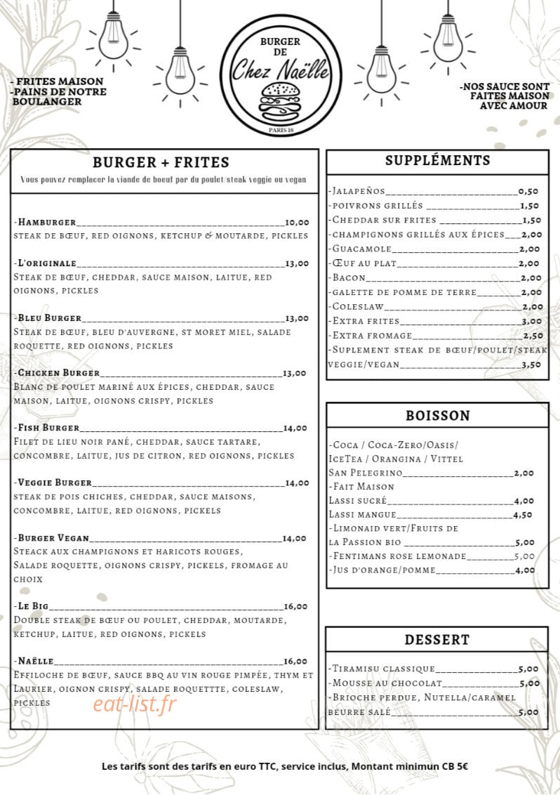 Burger de Chez Naëlle — carte page 1