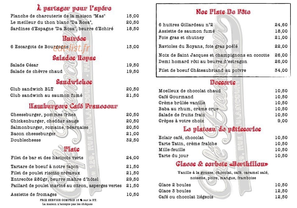 Café Francoeur — carte page 2