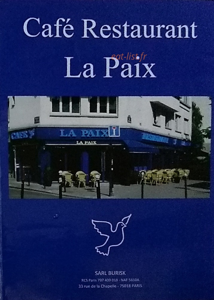 Café restaurant de la Paix — carte page 1