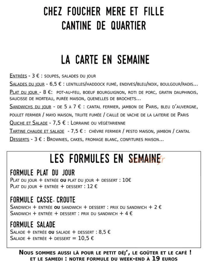 Chez Foucher Mère & Fille — carte page 1