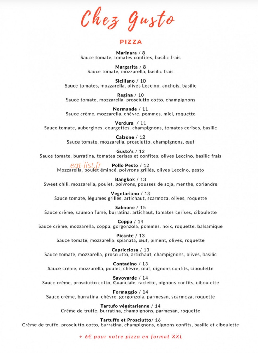 Chez Gusto Al Dente — carte page 1