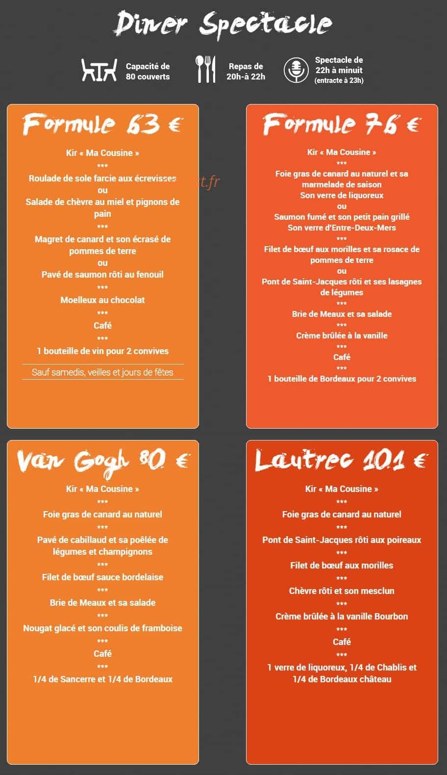 Chez Ma Cousine à Paris 18 menu et photos