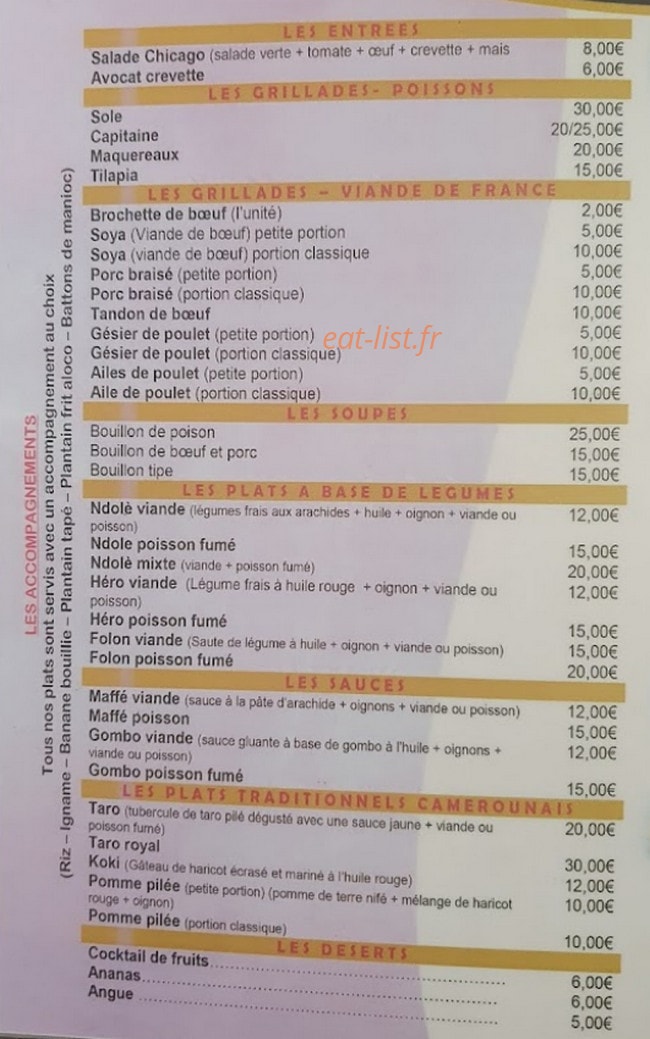 Chez Odette — carte page 1