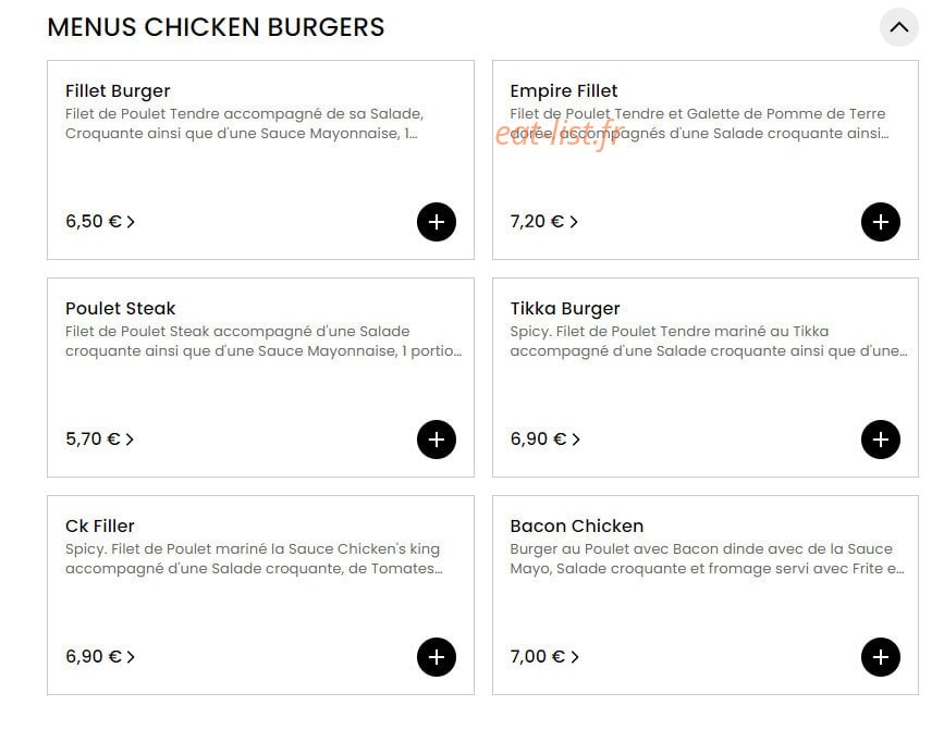 Chicken's king — carte page 2