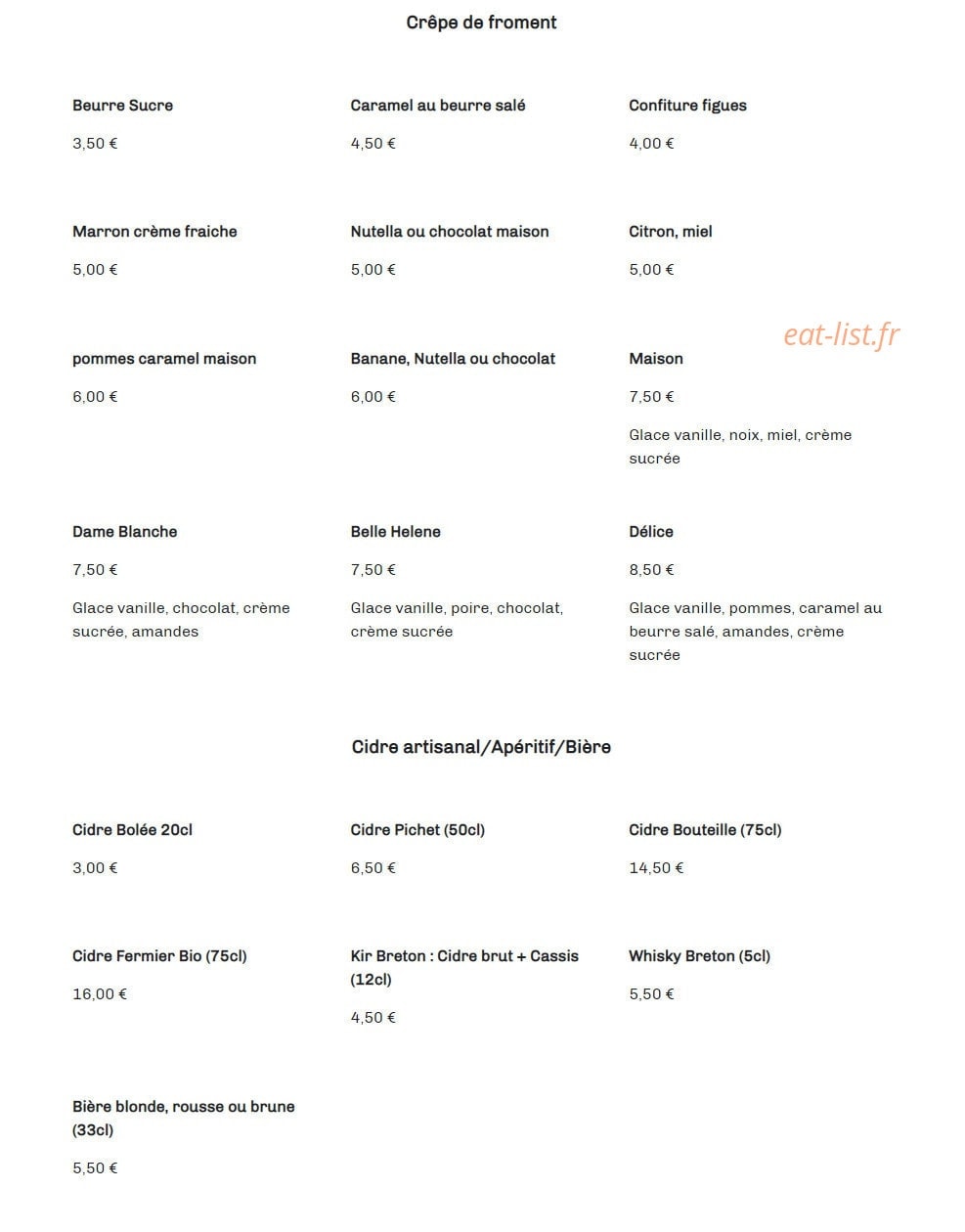 Crêperie Octopus — carte page 2