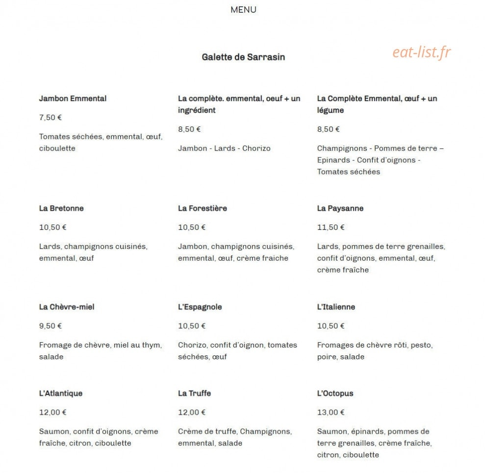 Crêperie Octopus — carte page 1