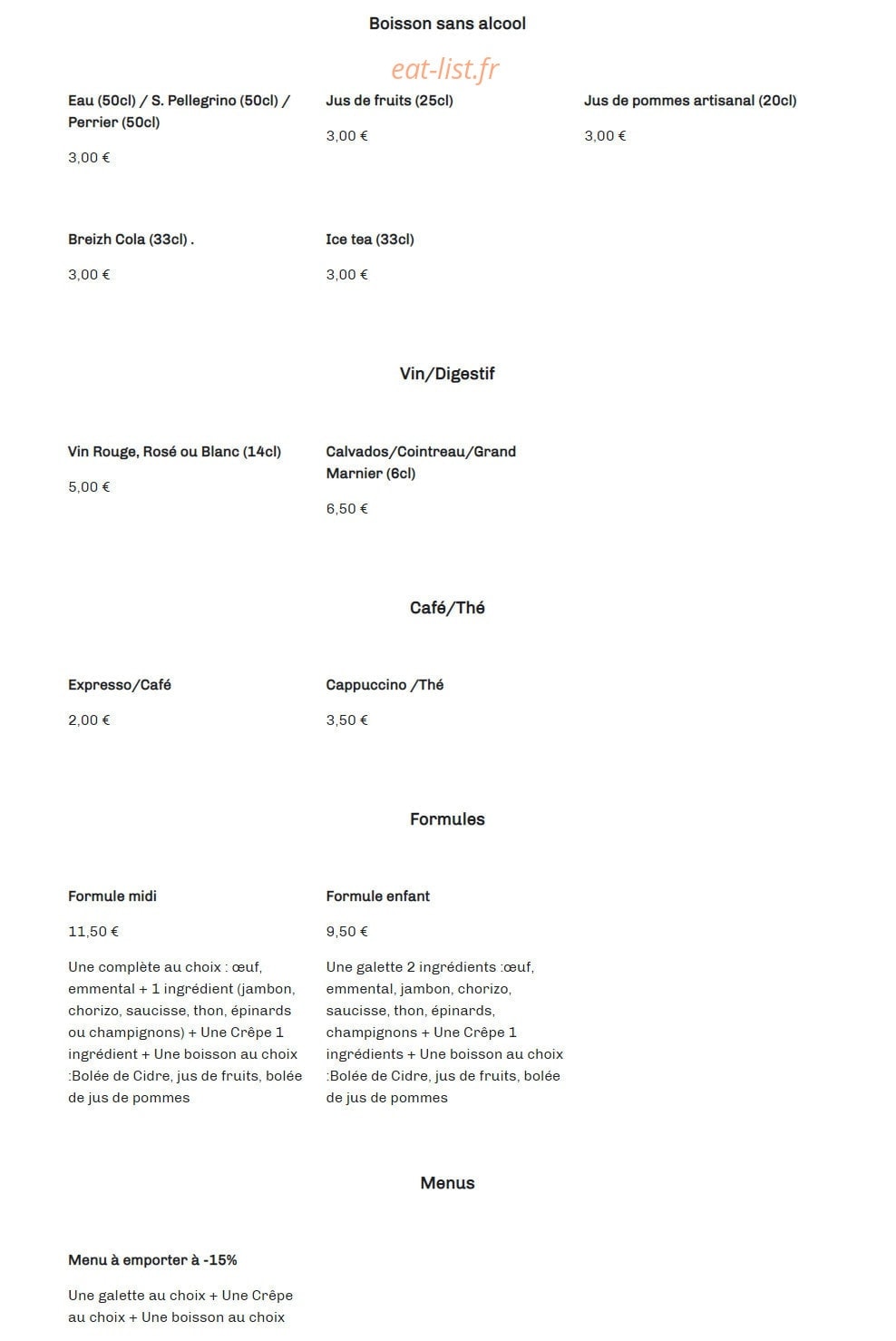 Crêperie Octopus — carte page 3