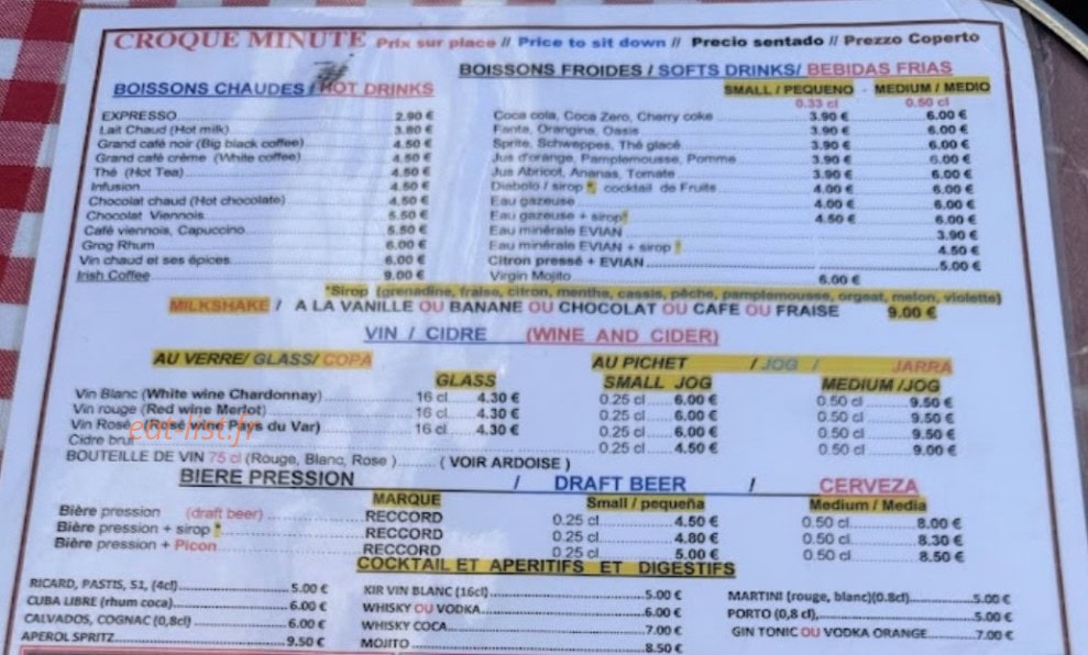 Croque Minute — carte page 1