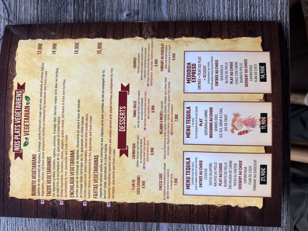 Carte et menu de El Tequila à Paris 18 — Les plats et desserts