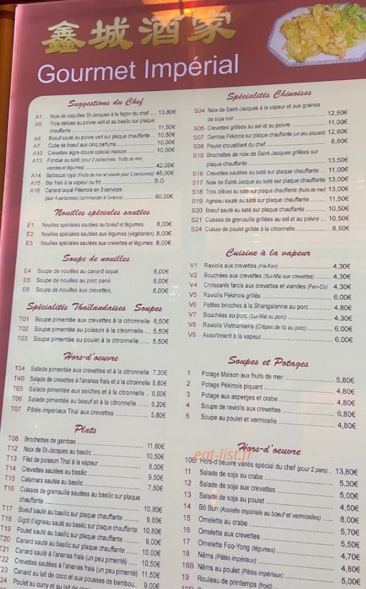 Gourmet Impérial — carte page 1