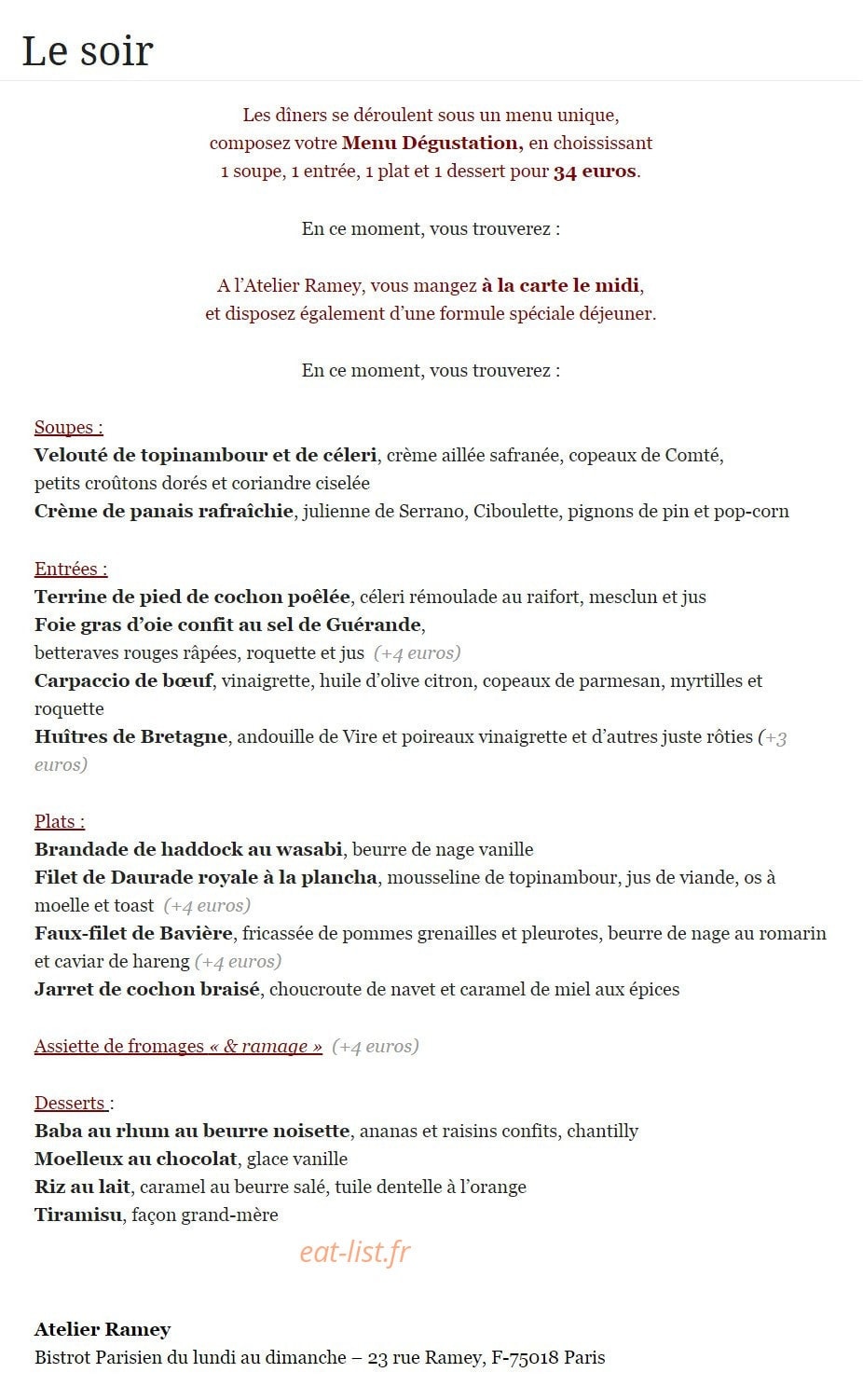 L'Atelier Ramey — carte page 2