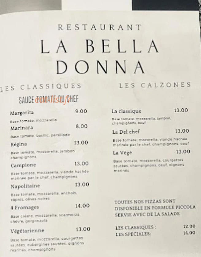 La Bella Donna — carte page 1