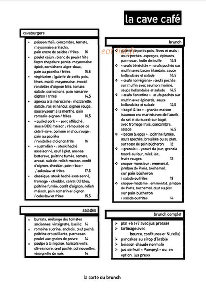 La Cave Café — carte page 1