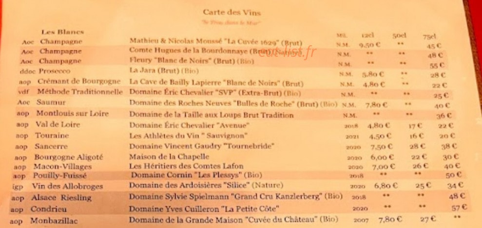 La Cave des Abbesses — carte page 1
